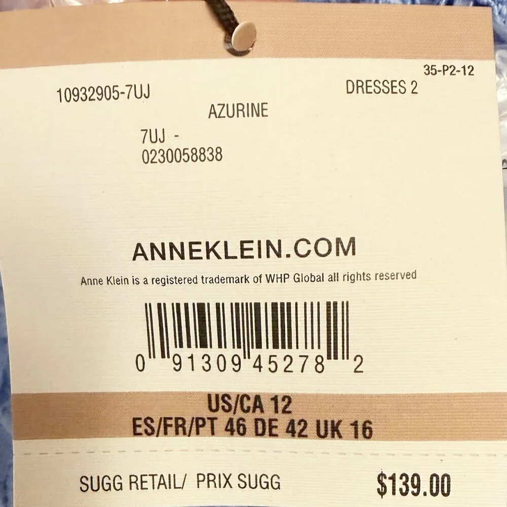 Anne Klein Womens Blue Sleeveless High Ruffle Collar Lace Shift Dress Sz 12 New